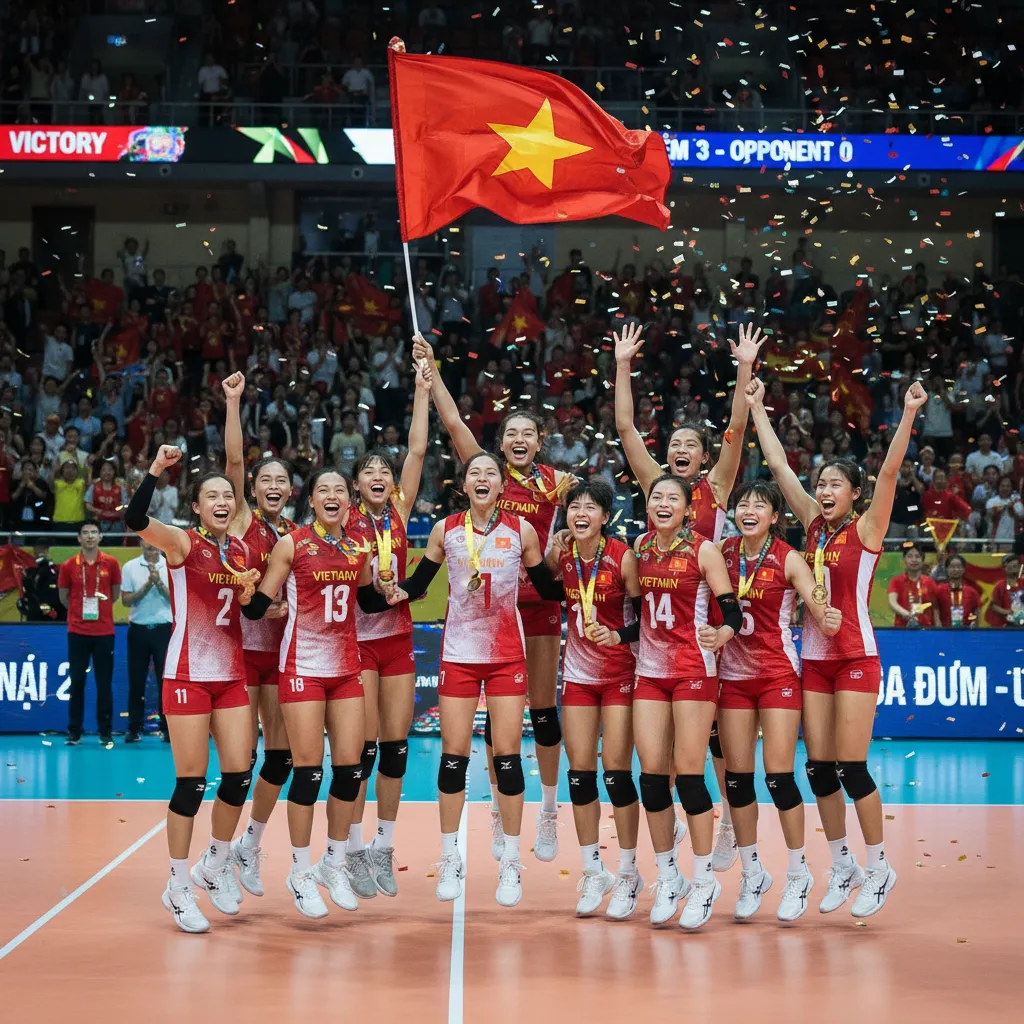 Đội bóng chuyền nữ Việt Nam ăn mừng chiến thắng