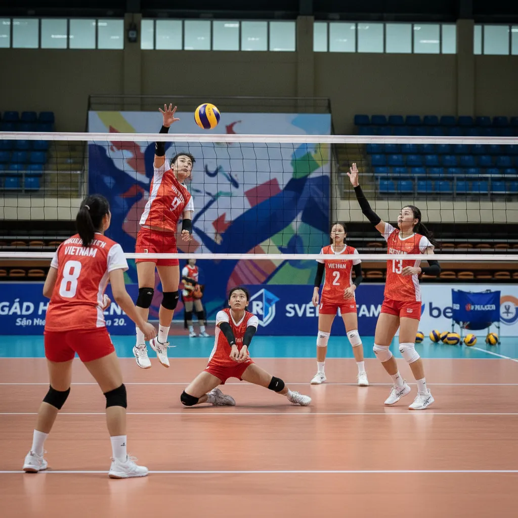 Đội bóng chuyền nữ Việt Nam trong buổi tập luyện